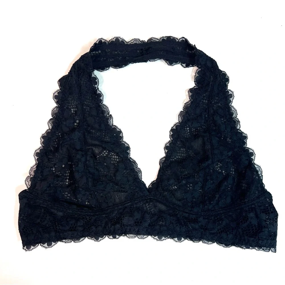 Free People Intimately Halter Black Lace Bralette Size Large